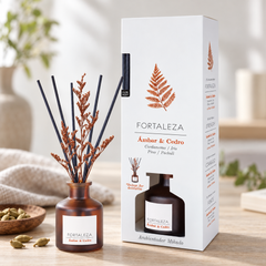 Difusor Mikado Âmbar e Cedro com Flor Decorativa