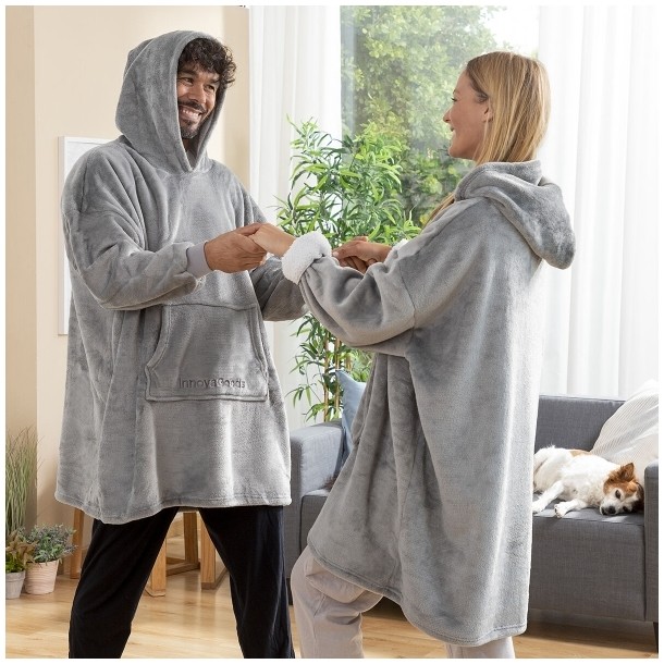 Hoodie Oversized com Mangas Unissexo Cinza - 1